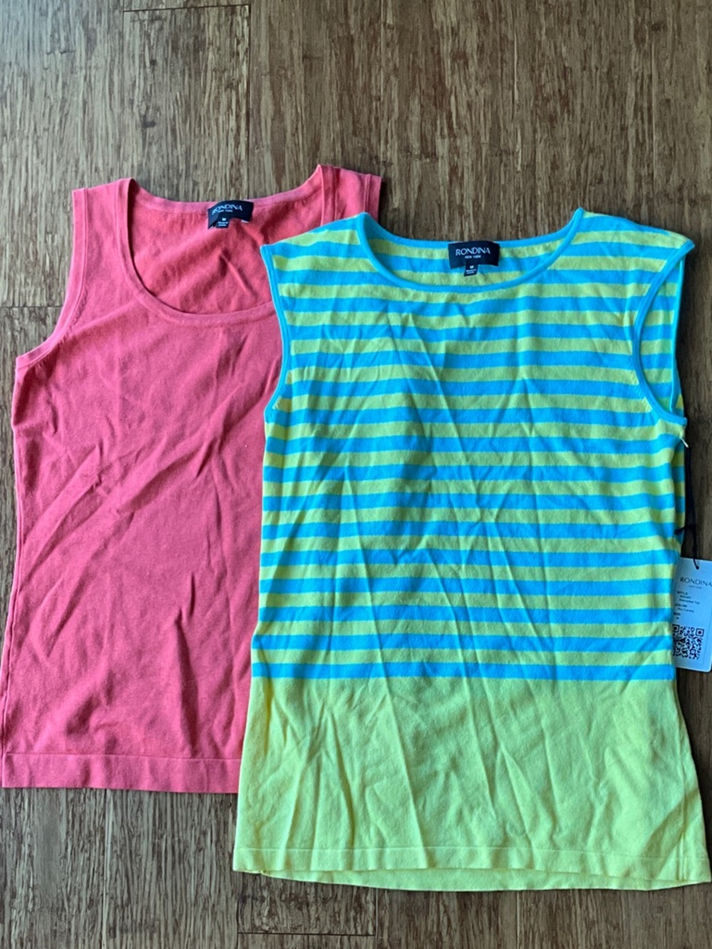 Striped Yellow & Blue Tank Top and Coral Pink Tank - 2-Pack